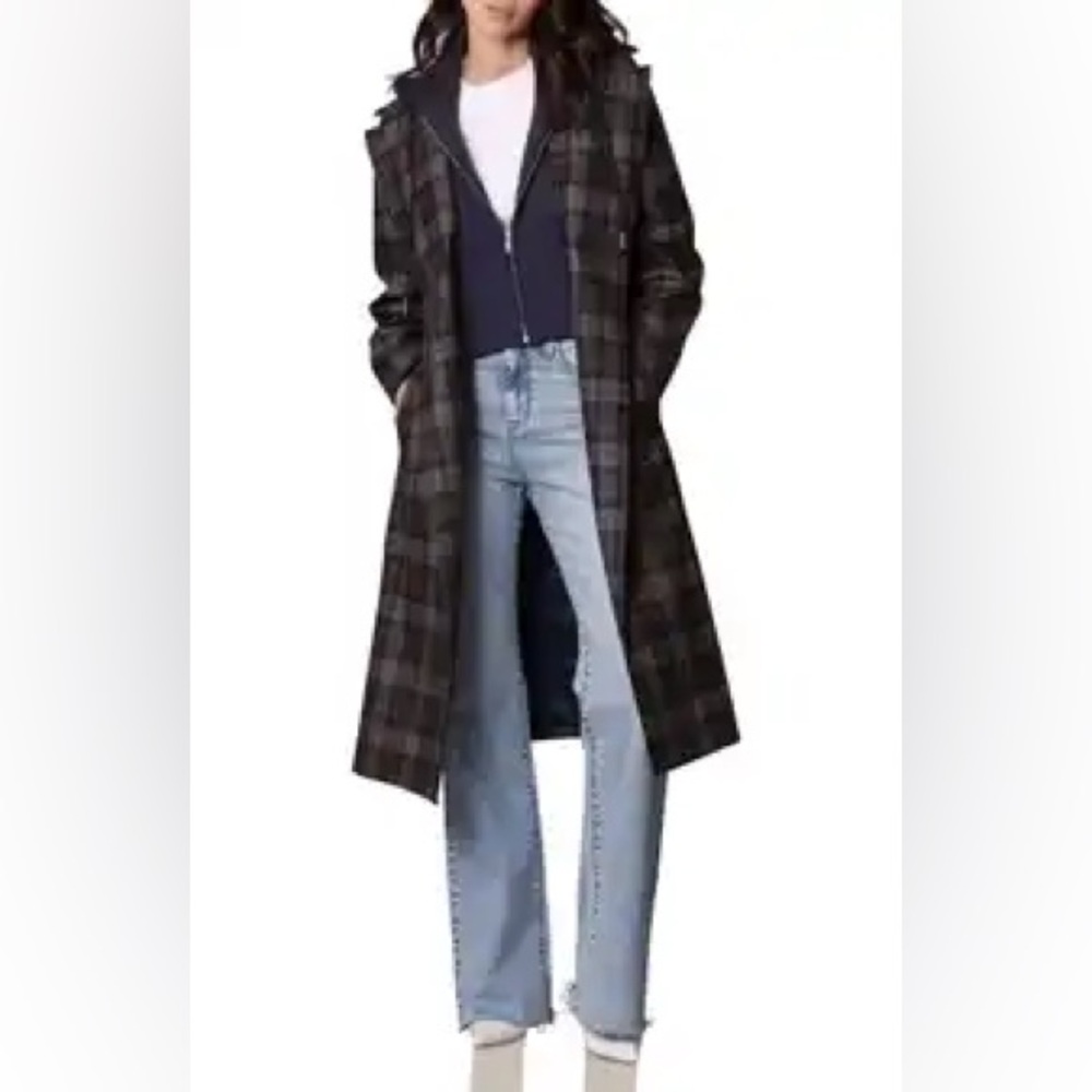 Avec Les Filles NWOT Plaid Trenchcoat Sz Large - Picture 2 of 11
